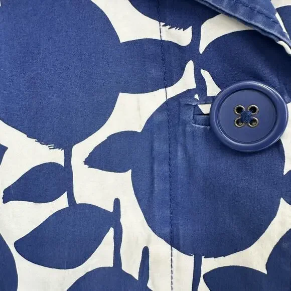 Boden Coat Womens 6 Blue White Apple Print Hooded Belted Rain Trench Jacket - Picture 7 of 13